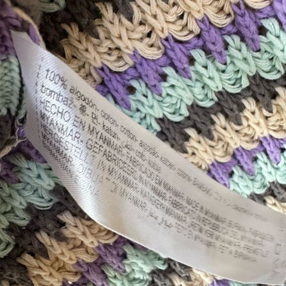 ZARA Women’s Striped Crochet Knit Cropped Sweater Top Puff Sleeve V-Neck Sz L - Picture 7 of 7